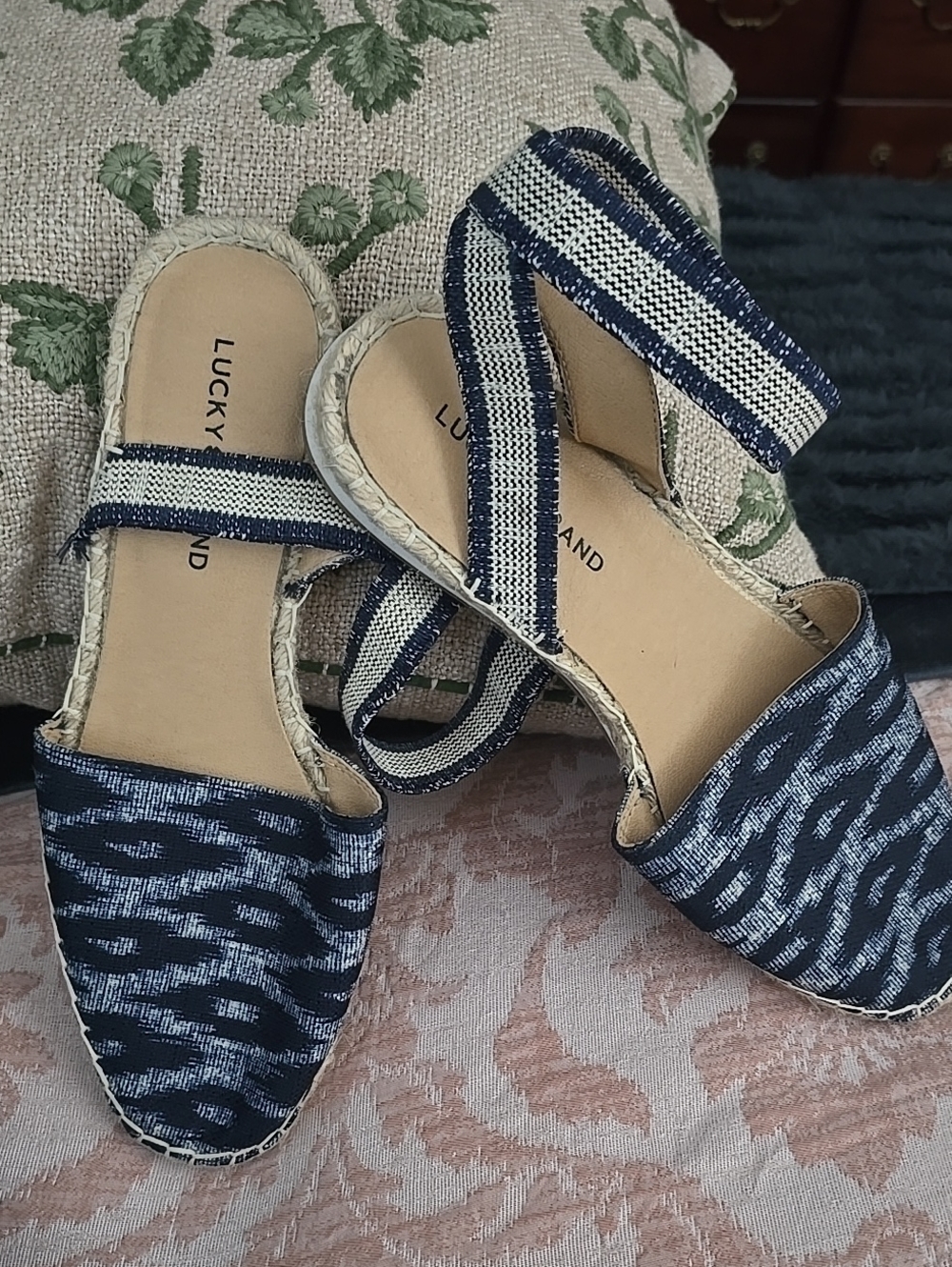 Lucky Brand Navy and White Striped Espadrille Sandals